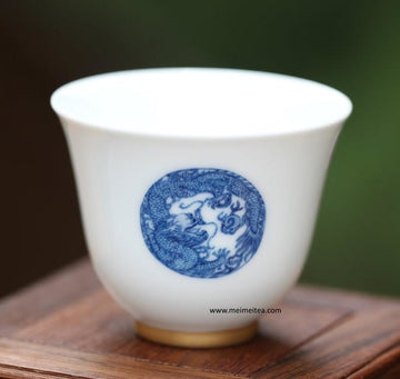 Tea Ware - Blue and White Porcelain Cup Antique Dragon Phoenix MeiMei