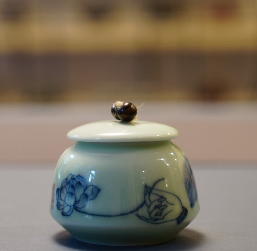 Tea Ware - Celadon Lotus Zen Canister MeiMei Fine Teas