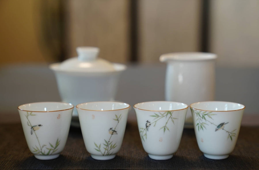 Tea Ware - Jingdezhen Artisan Doucai Porcelain Birds and Bamboo