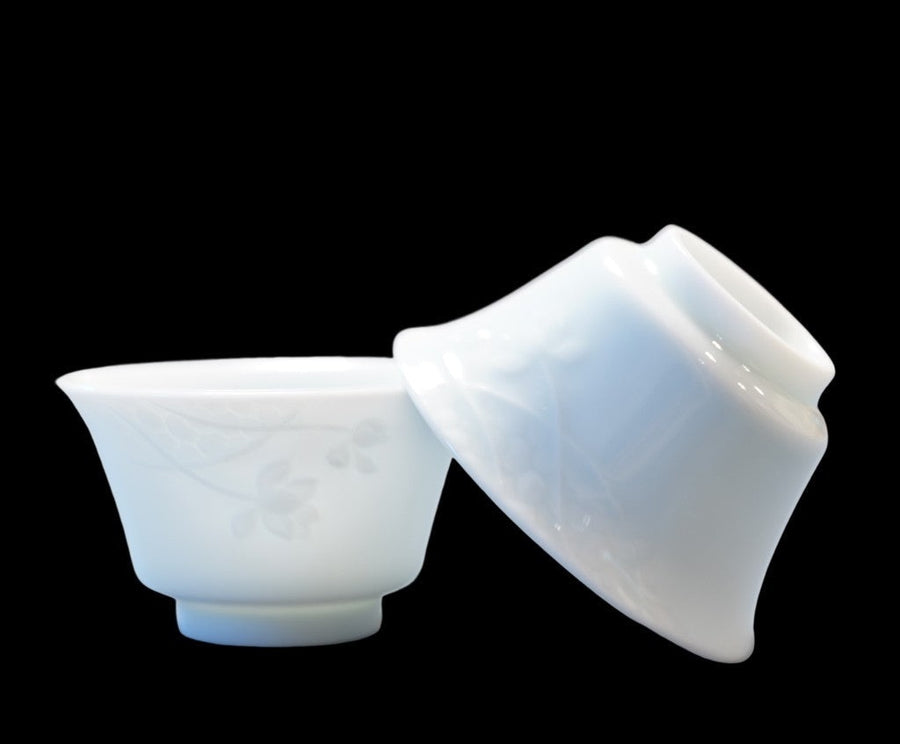 Tea Ware - Jingdezhen Porcelain Gongfu Cup Pair Floral Relief Horse