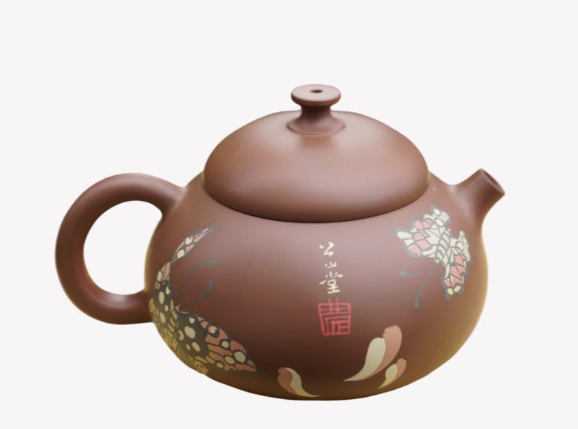 Artisan Jian Shui Clay Color Filling Flower and Butterfly Teapot