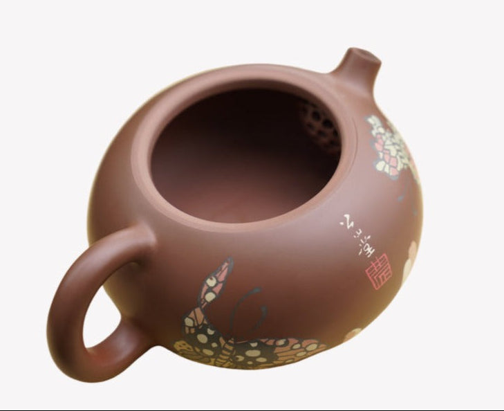 Artisan Jian Shui Clay Color Filling Flower and Butterfly Teapot