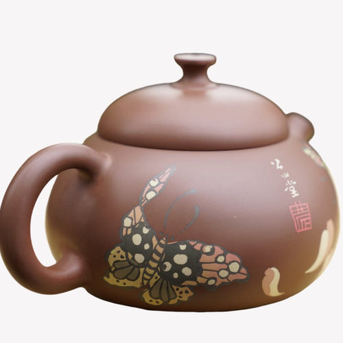 Artisan Jian Shui Clay Color Filling Flower and Butterfly Teapot
