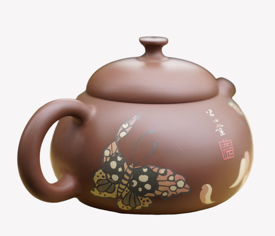 Artisan Jian Shui Clay Color Filling Flower and Butterfly Teapot