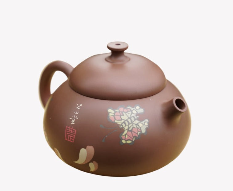 Artisan Jian Shui Clay Color Filling Flower and Butterfly Teapot