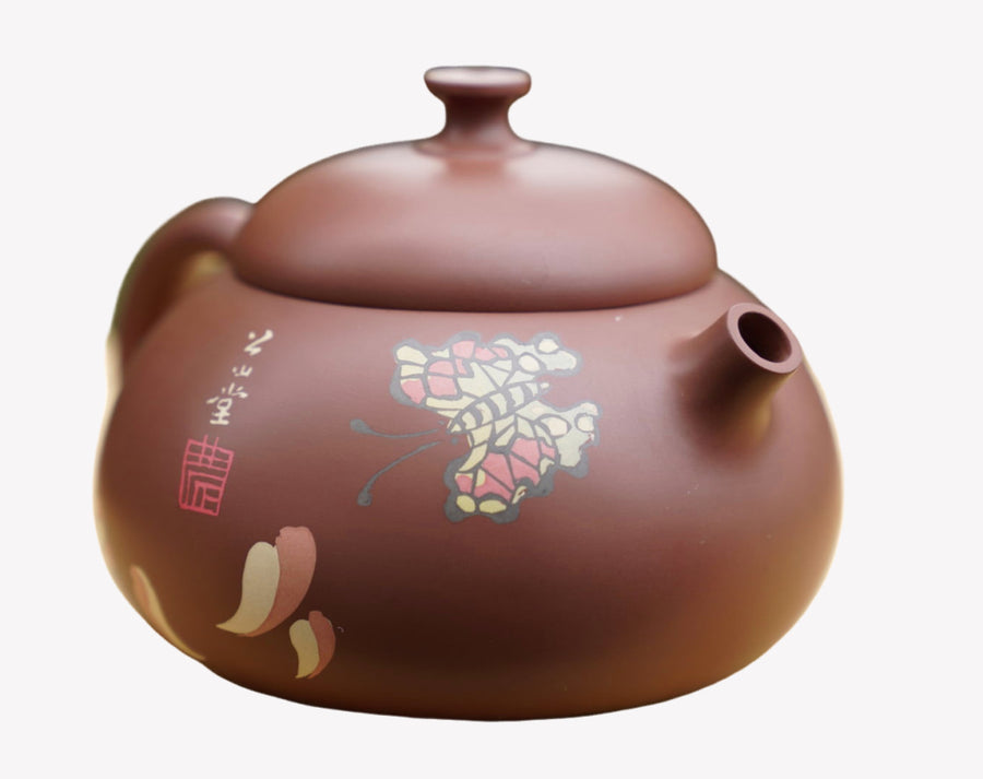 Artisan Jian Shui Clay Color Filling Flower and Butterfly Teapot