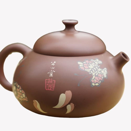 Artisan Jian Shui Clay Color Filling Flower and Butterfly Teapot