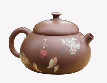 Artisan Jian Shui Clay Color Filling Flower and Butterfly Teapot