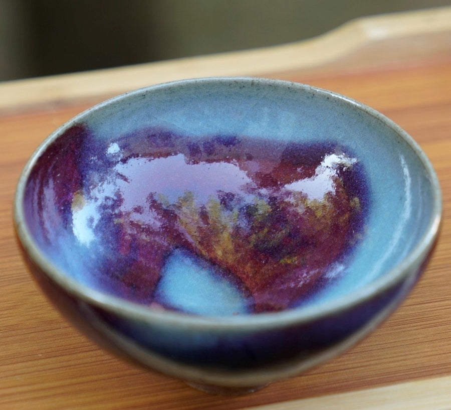 Tea Ware - 1980s Vintage Jun Porcelain Purple Splash Tea Bowl Old Kiln