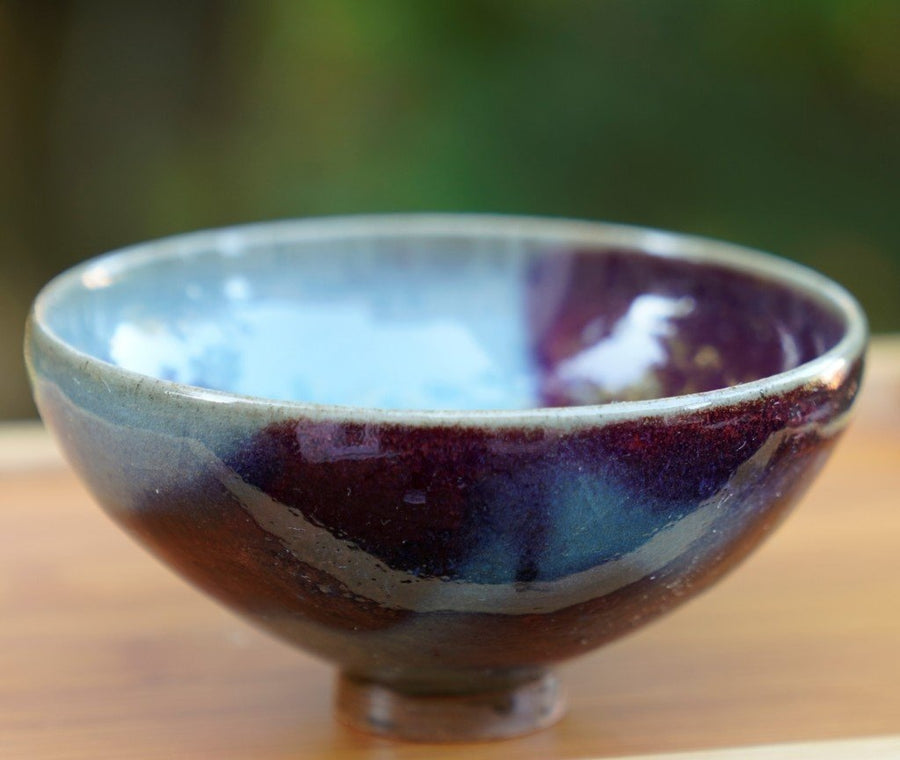 Tea Ware - 1980s Vintage Jun Porcelain Purple Splash Tea Bowl Old Kiln