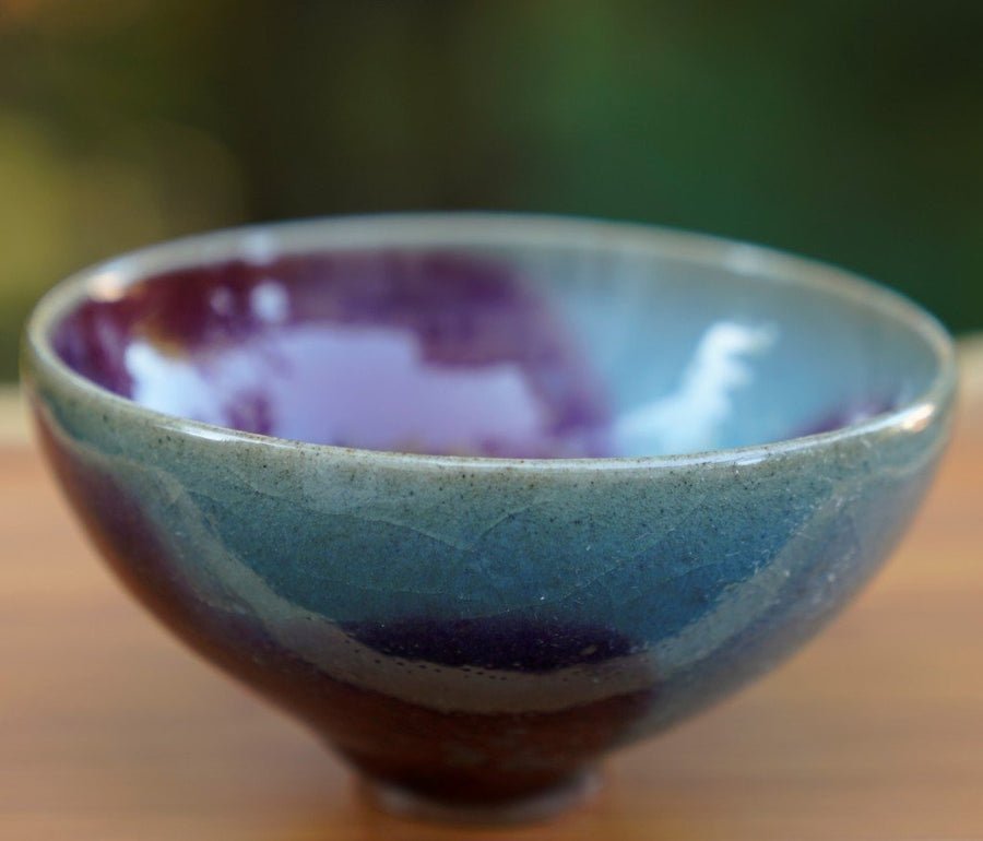 Tea Ware - 1980s Vintage Jun Porcelain Purple Splash Tea Bowl Old Kiln