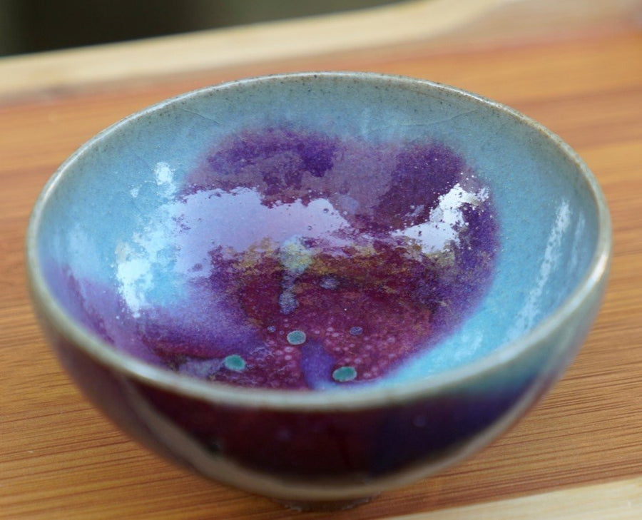 Tea Ware - 1980s Vintage Jun Porcelain Purple Splash Tea Bowl Old Kiln