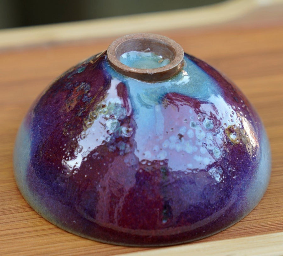 Tea Ware - 1980s Vintage Jun Porcelain Purple Splash Tea Bowl Old Kiln