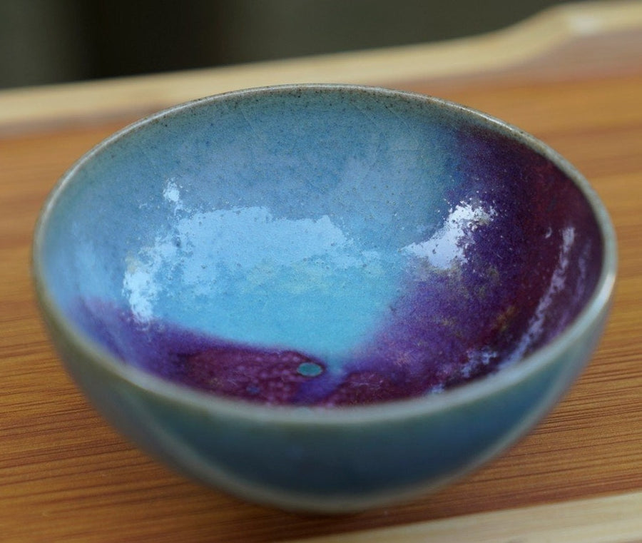 Tea Ware - 1980s Vintage Jun Porcelain Purple Splash Tea Bowl Old Kiln