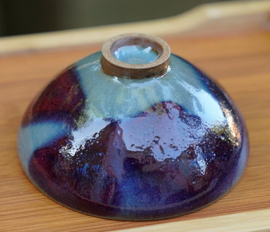 Tea Ware - 1980s Vintage Jun Porcelain Purple Splash Tea Bowl Old Kiln
