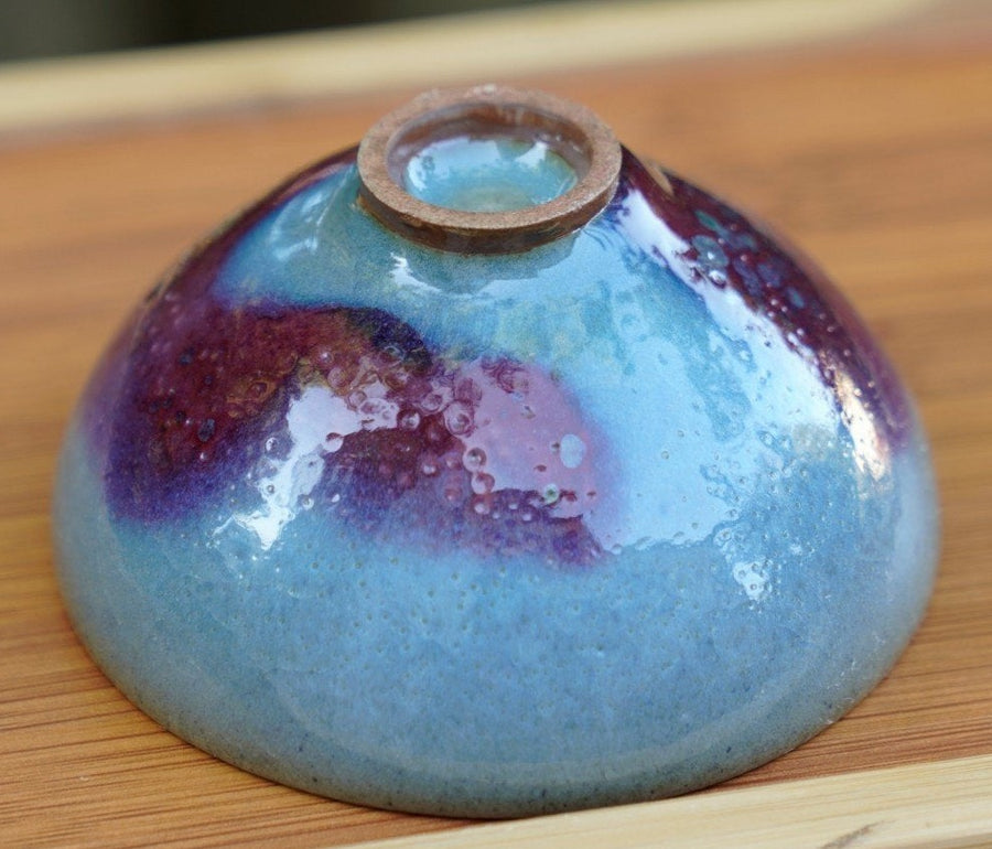 Tea Ware - 1980s Vintage Jun Porcelain Purple Splash Tea Bowl Old Kiln
