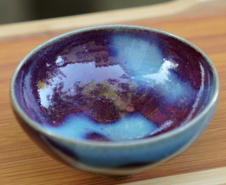 Tea Ware - 1980s Vintage Jun Porcelain Purple Splash Tea Bowl Old Kiln
