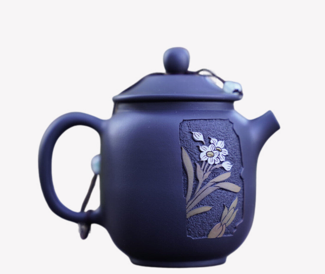 Artisan Jian Shui Purple Clay Carved Orchid Teapot