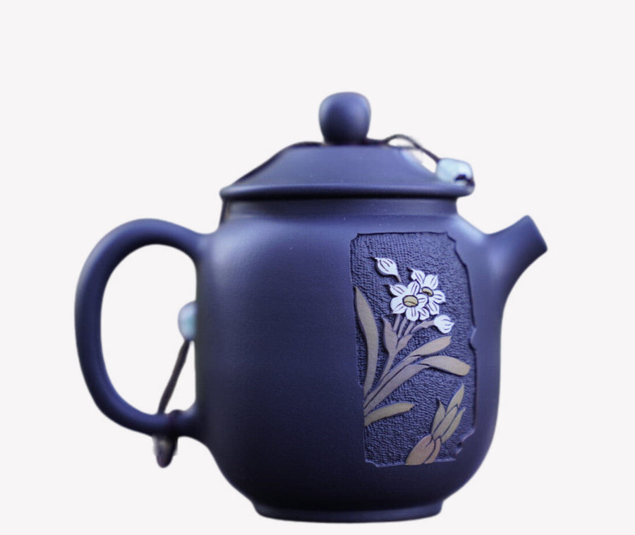 Artisan Jian Shui Purple Clay Carved Orchid Teapot