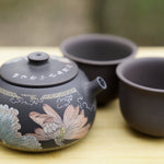 Artisan Jian Shui Purple Clay Flower Inscribed Tea Set