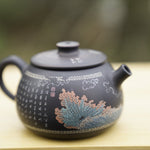 Artisan Jian Shui Purple Clay Flower Inscribed Tea Set