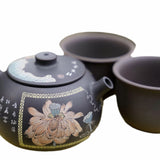 Artisan Jian Shui Purple Clay Flower Inscribed Tea Set