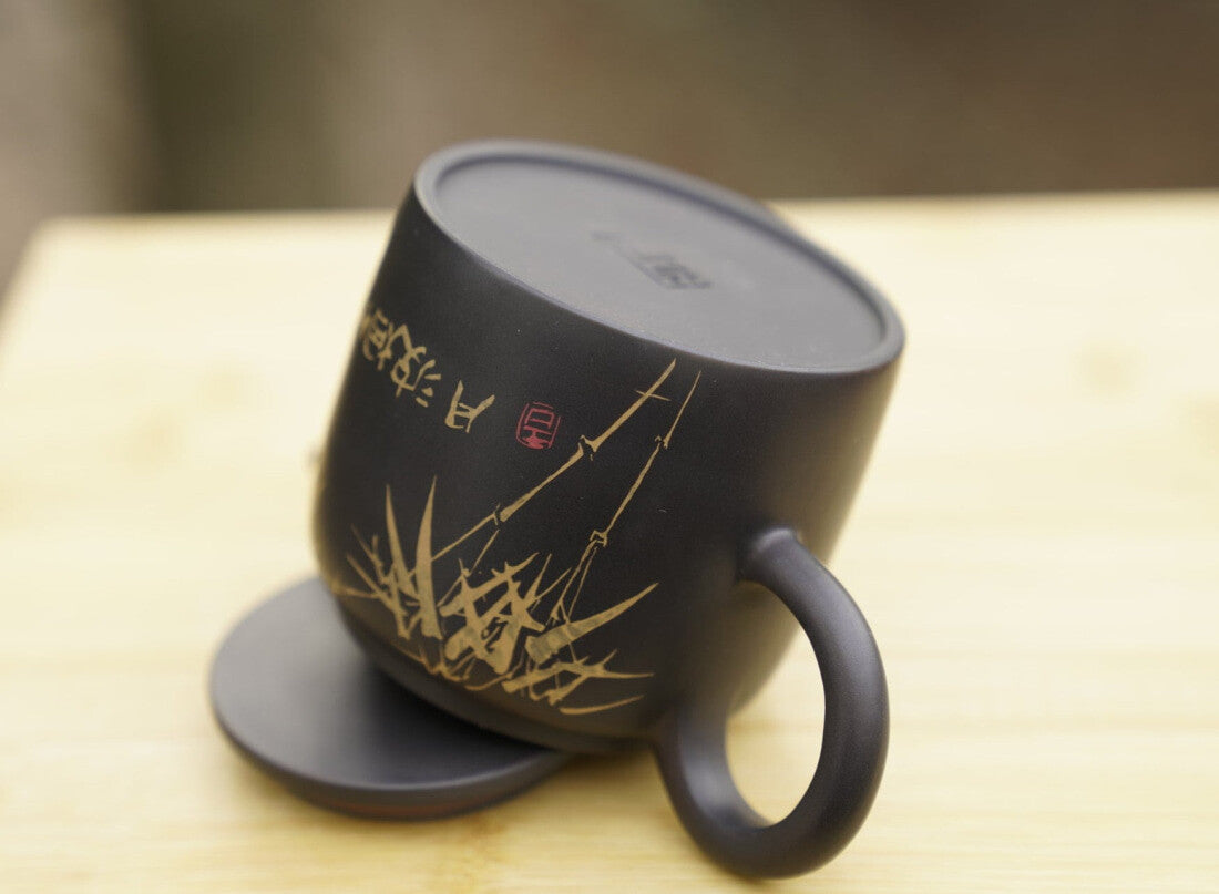 Artisan Jian Shui Purple Clay Inscribed Bamboo Teapot