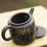 Artisan Jian Shui Purple Clay Inscribed Bamboo Teapot