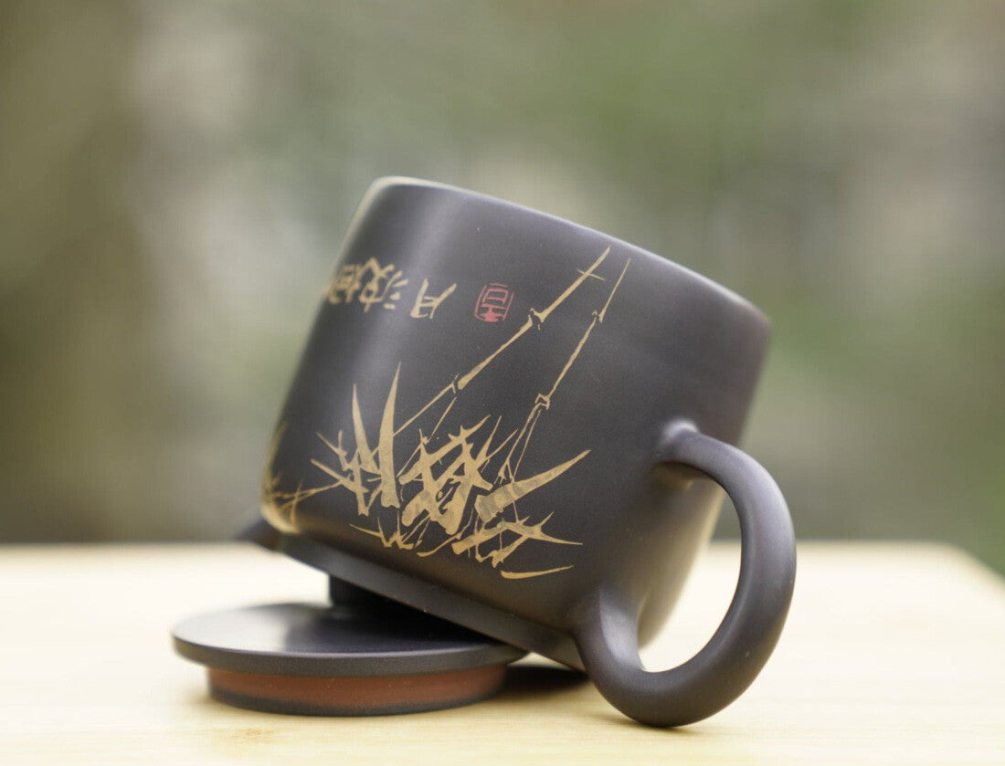 Artisan Jian Shui Purple Clay Inscribed Bamboo Teapot