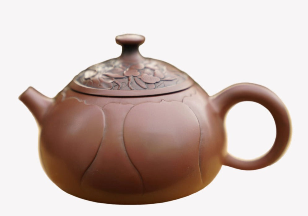 Artisan Jian Shui Purple Clay Lotus Flower Relief Teapot