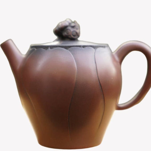 Artisan Jian Shui Purple Clay Lotus Relief and Sculpture Teapot