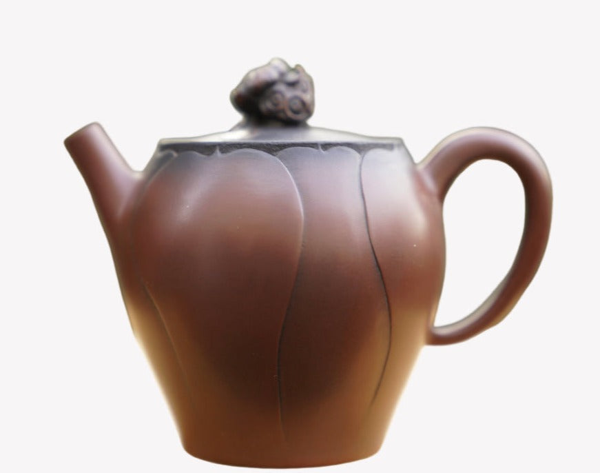 Artisan Jian Shui Purple Clay Lotus Relief and Sculpture Teapot