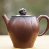 Artisan Jian Shui Purple Clay Lotus Relief and Sculpture Teapot