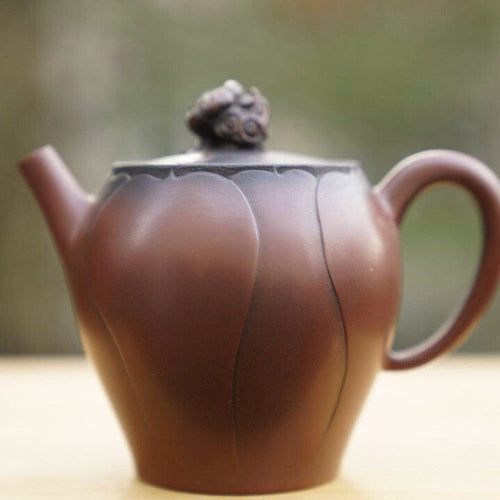 Artisan Jian Shui Purple Clay Lotus Relief and Sculpture Teapot