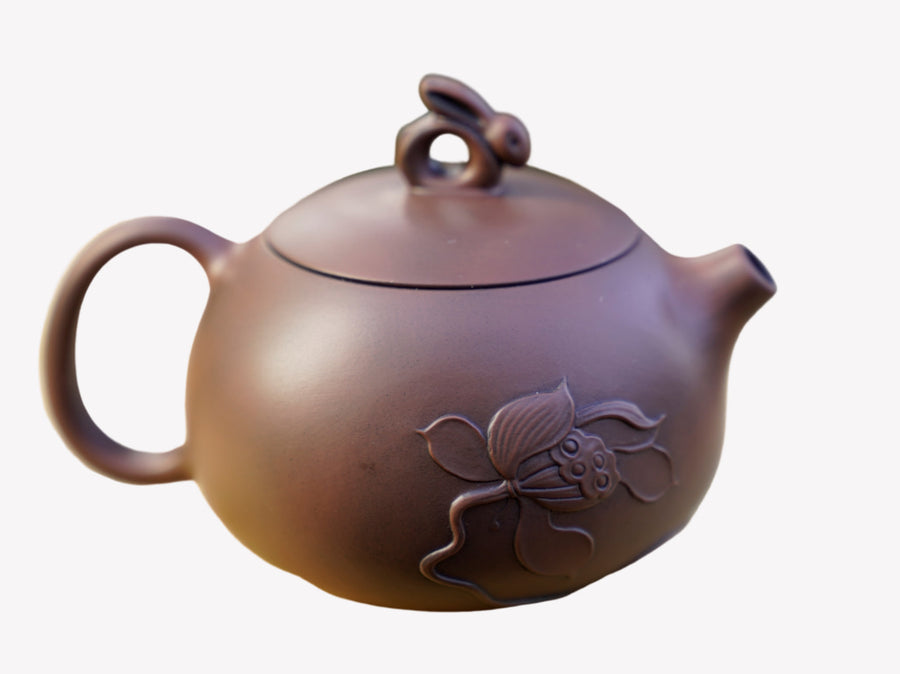 Tea Ware - Artisan Jian Shui Purple Clay Lotus Relief Rabbit Handle