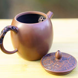 Artisan Jian Shui Purple Clay Lotus Relief Tall Teapot