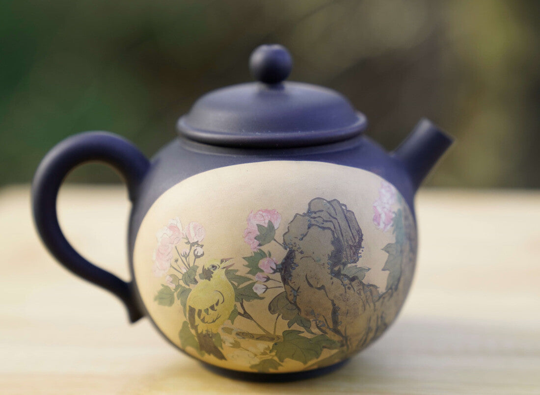 Artisan Jian Shui Purple Clay Teapot Inscribed Bird