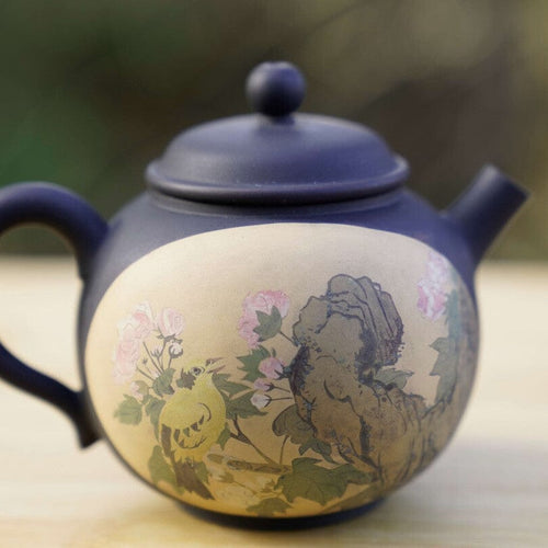 Artisan Jian Shui Purple Clay Teapot Inscribed Bird