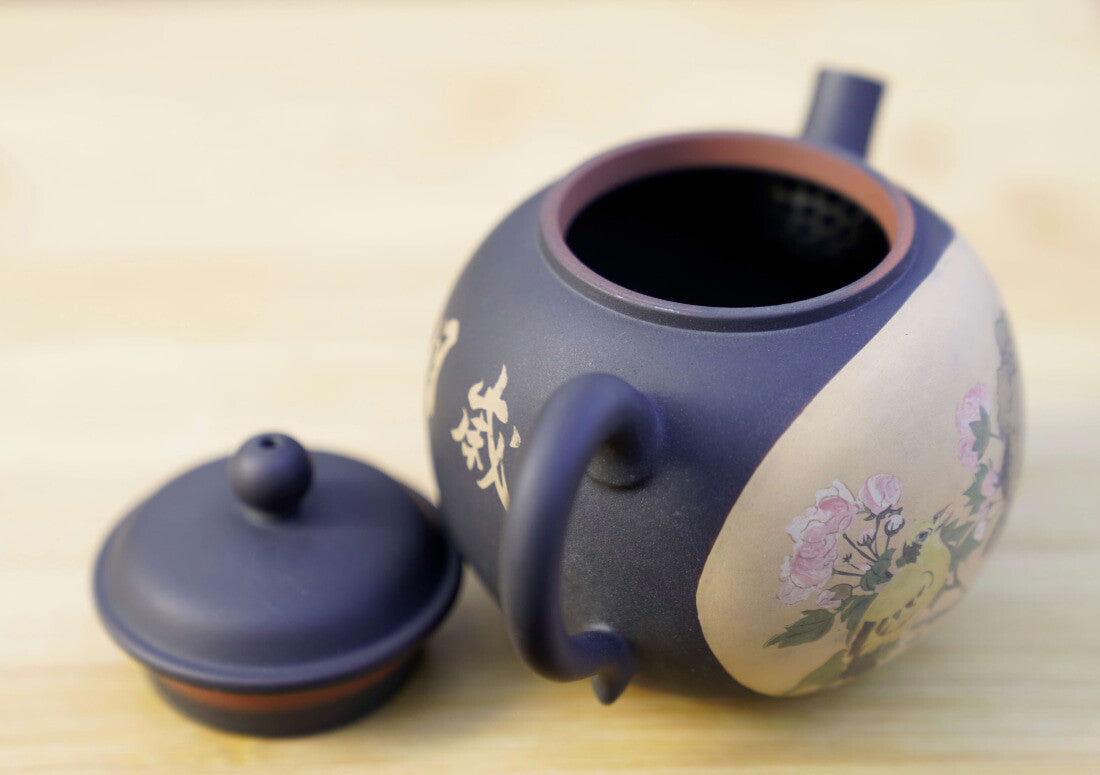 Artisan Jian Shui Purple Clay Teapot Inscribed Bird