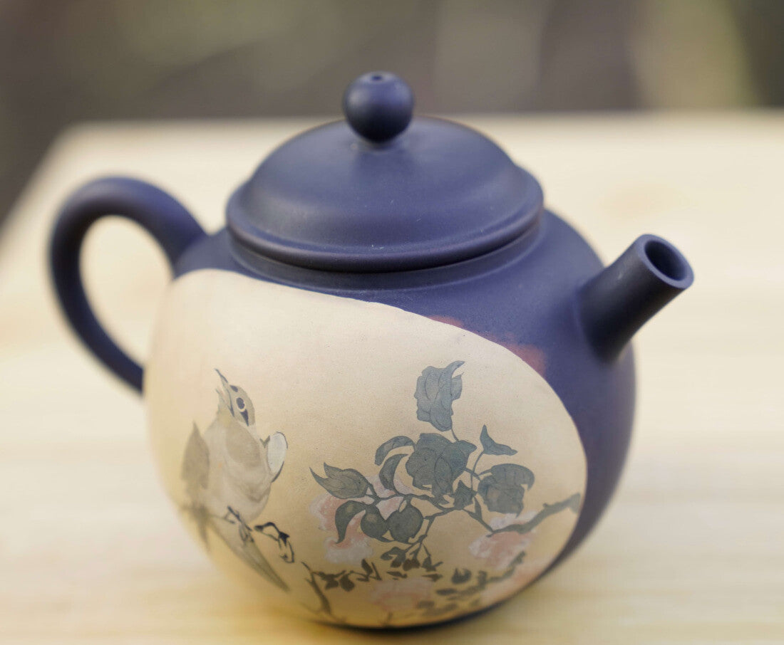 Artisan Jian Shui Purple Clay Teapot Inscribed Bird