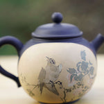 Artisan Jian Shui Purple Clay Teapot Inscribed Bird