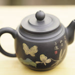 Artisan Jian Shui Purple Clay Teapot Flower and Butterfly Painted Inscribed Carving