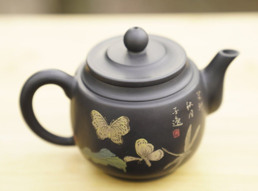 Tea Ware - Artisan Jian Shui Purple Clay Teapot Flower and Butterfly