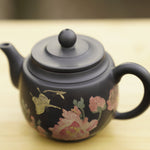 Artisan Jian Shui Purple Clay Teapot Flower and Butterfly Painted Inscribed Carving