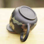 Artisan Jian Shui Purple Clay Teapot Flower and Butterfly Painted Inscribed Carving