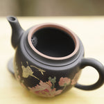 Artisan Jian Shui Purple Clay Teapot Flower and Butterfly Painted Inscribed Carving