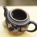 Artisan Jian Shui Purple Clay Teapot Flower and Butterfly Painted Inscribed Carving