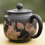 Artisan Jian Shui Purple Clay Teapot Flower and Butterfly Painted Inscribed Carving