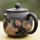 Artisan Jian Shui Purple Clay Teapot Flower and Butterfly Painted Inscribed Carving
