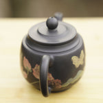 Artisan Jian Shui Purple Clay Teapot Flower and Butterfly Painted Inscribed Carving